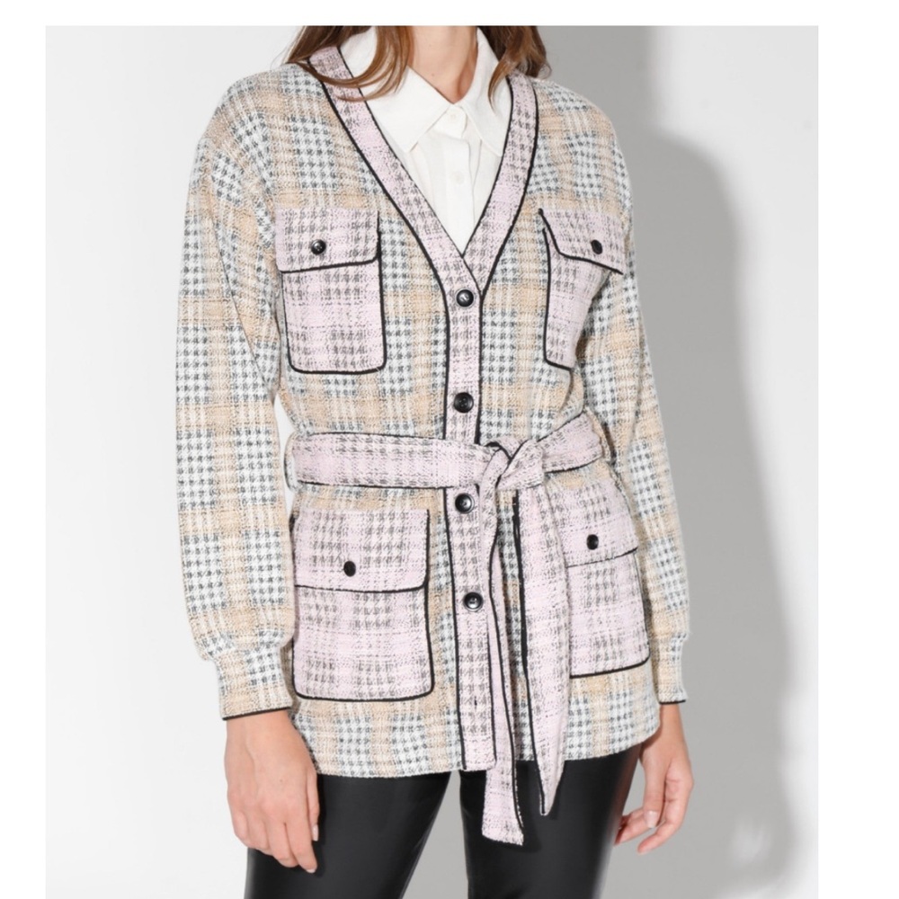 Walter Baker Tracey Belted Knit Tweed Cardigan Size Large - Picture 3 of 9